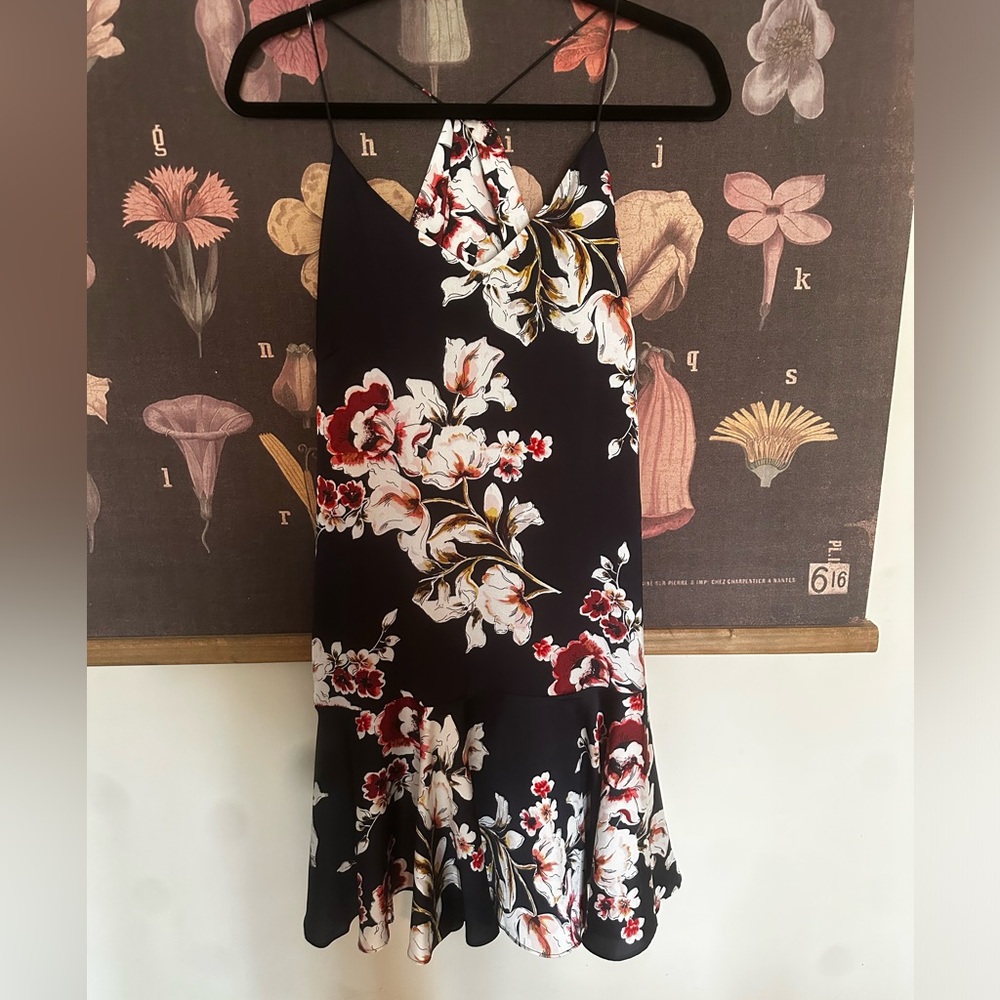 Anthropologie dresses | Philosophy | silk midi dress in navy floral | medium
